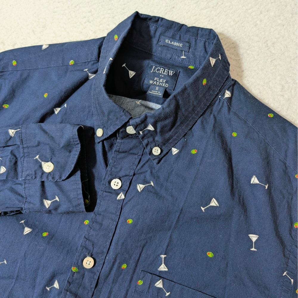 J.Crew Button‎ Down Mens Sm Navy Martini Olive Print Stretch L/S BT132